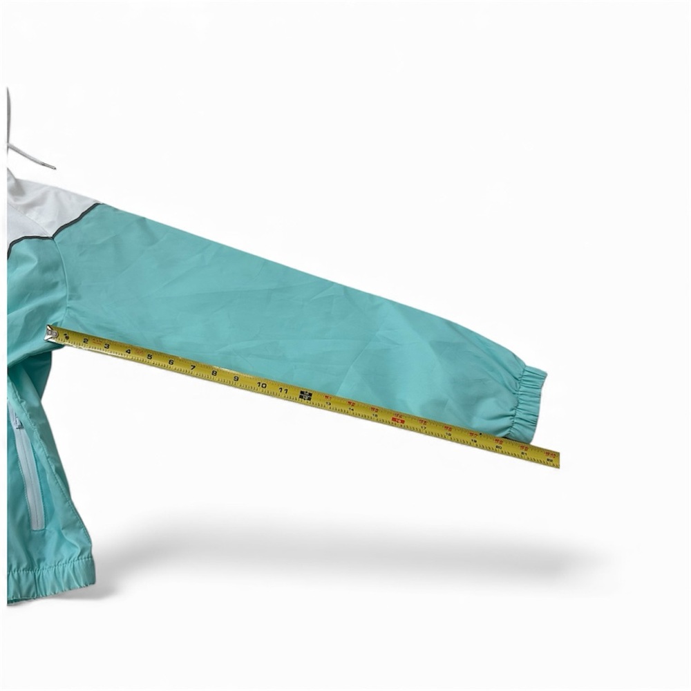 Stylish Teal and White Hooded Raincoat - Picture 7 of 7